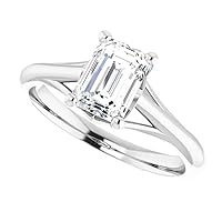 14K Solid White Gold Handmade Engagement Ring 1.0 CT Emerald Cut Moissanite Diamond Solitaire Wedding/Bridal Ring Set for Women/Her Propose Rings