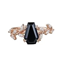 Filigree Vintage Coffin Shape Black Diamond Engagement Ring, Victorian Solitaire 1.5 CT Coffin Genuine Black Diamond Ring, Antique Black Onyx Ring, 14K Solid Rose Gold, Perfect for Gifts