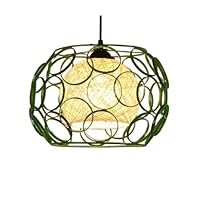 Simple Personality Creative Circles Iron Metal Chandelier Lighting Industrial Spherical Grass Rattan Ceiling Pendant Lamp Shade E27 Restaurant Suspension Lantern for Cafe Bar Bedroom Lighting D