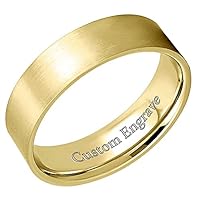 Everstone Custom Personalize Engrave Matte & Brushed Flat Ring Male Female Men Women His Her Groom Bride Promise Ring Wedding Bands Titanium Ring Color: Yellow Gold Sz