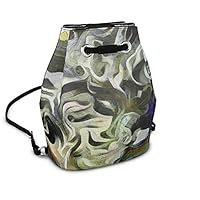 The Fashion Access Abstract Fluid Lines of Movement Muted Tones Bucket Backpack (Smooth Nappa Leather)