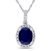 Allurez 14k Gold Oval Blue Sapphire and Halo Diamond Pendant Necklace in 2.90ct