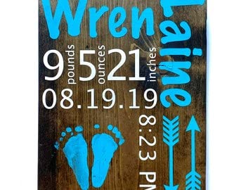 Birth announcement sign boy girl baby born newborn wooden wall decor decoration shower gift