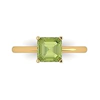 Clara Pucci 1.45ct Asscher Cut Solitaire Genuine Natural Pure Green Peridot 4-Prong Classic Statement Ring 14k Yellow Gold for Women