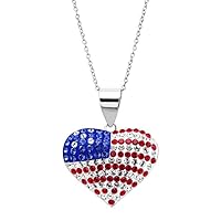 1.00Ct Round Cut Created Diamond, Ruby & Sapphire America Flag Heart Shape Women's Pendant 14k White Gold Finish With Free Chain