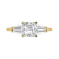 Clara Pucci 1.59ct Square Emerald Baguette cut 3 stone Solitaire Accent Moissanite Modern Ring 14k Yellow Gold