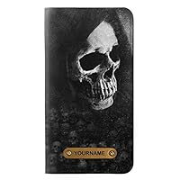 RW3333 Death Skull Grim Reaper PU Leather Flip Case Cover for iPhone 11 Pro with Personalized Your Name on Leather Tag