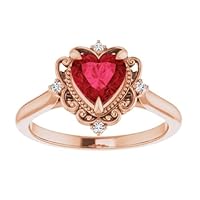 3 CT Vintage Heart Ruby Engagement Ring 10K Yellow Gold, Victorian Genuine Ruby Diamond Ring, Antique Heart Red Ruby Ring, July Birthstone Ring