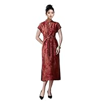 Dress HuaLuo Fragrant Cloud Yarn Maple Leaf Pattern Midi Dress 2744