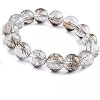Genuine Natural Silver Rutilated Quartz Crystal Clear Round Beads Women Men Bracelet 8mm,A 7