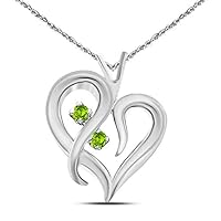 14k White Gold Plated Alloy Alloy 0.15 Ct Peridot Heart Necklace Pendant