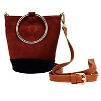 Ring Suede Bag, Double tone Brown - Black