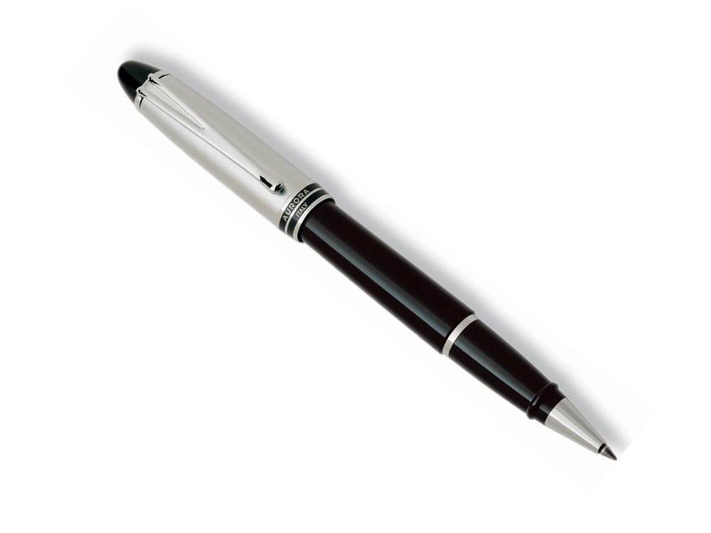 Aurora Ipsilon Metal Chrome Plated Cap w/ Black Barrel Rollerball Pen - AU-B71C