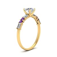 Vintage Classic Engagement Ring yellow gold plated Natural Amethyst Heart shape purple color Side Stone Engagement Rings prong Setting in Size 11 Casual Wear for Gift
