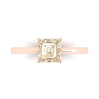 Clara Pucci 1.0 carat Asscher Cut Solitaire Natural Brown Morganite Proposal Wedding Bridal Anniversary Ring 18K Rose Gold