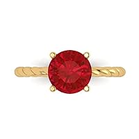 1.95ct Round Cut Solitaire Rope Twisted Knot Simulated Red Ruby 4-Prong Classic Statement Ring 14k yellow Gold for Women
