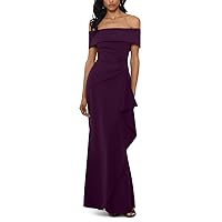 Xscape Womens Petites Off-The-Shoulder Gathered Evening Dress