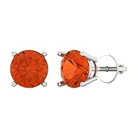 3.0 ct Brilliant Round Cut Solitaire Genuine VVS1 Red Simulated Diamond Pair of Stud Earrings 18K White Gold Screw Back