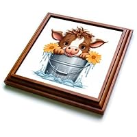 3dRose Cute Baby Cow in A Pail Illustration - Trivets (trv-384153-1)