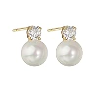 Gold Plated Earrings for Women with 925 Sterling Silver Hoop Pearl Earrings Set Dangle Drop Pearl Earrings for Women Girls