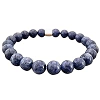 Unisex Bracelet 8mm Natural Gemstone Blue Sapphire Round shape Smooth cut beads 7 inch stretchable bracelet for men & women. | STBR_02239