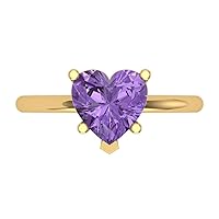 2.05 ct Heart Cut Solitaire Genuine Simulated Alexandrite 5-Prong Stunning Classic Statement Ring 14k Yellow Gold for Women