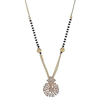 Aleafa Armlet Presents Rose Gold Plated Jewelry Mangalsutra Ad Chowky Diamond Round Pendant Necklace with Black Bead Chain for Women and Girls #Aport-1130