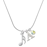 Plated Sixteenth Note - Silvertone Capital Initial Charm Necklace with Crystal Drop, 18