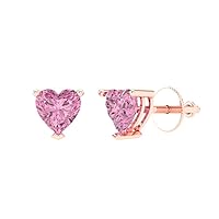 Clara Pucci 1.6 ct Brilliant Heart Cut Solitaire VVS1 Pink Simulated Diamond Pair of Stud Earrings Solid 18K Rose Gold Screw Back