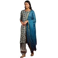 Blue Printed Silk Blend Straight Kurta With Salwar & Dupatta| Festival Ready to Wear, Wedding Wear,Punjabi Kurta