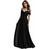 Women's Long Off Shoulder Chiffon Bridesmaid Dresses with Pockets for Wedding