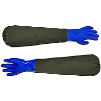 Long Waterproof Gloves Rubber Pvc Coated Chemical Resistant Gloves Reusable For Oil Resistant Machinery Industry Fishery Blue 1 Pair, Long Waterproof Gloves