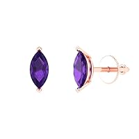 1.0 ct Marquise Cut Solitaire Natural Purple Amethyst Pair of Stud Everyday Earrings 18K Pink Rose Gold Butterfly Push Back