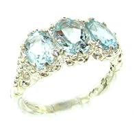925 Sterling Silver Real Genuine Aquamarine Womens Band Ring