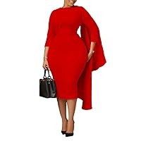 Women's Summer Soild Midi Bodycon Dresses Half Puff Sleeve Ruched Bodycon Cocktail Party Pencil Formal Dress