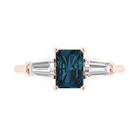 2.0 ct Emerald cut 3 stone Solitaire Natural London Blue Topaz Engagement Promise Anniversary Bridal Ring 18K Rose Gold