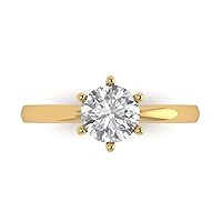 Clara Pucci 1.0 ct Round Cut Solitaire Genuine Moissanite Engagement Wedding Bridal Promise Anniversary Ring in 14k yellow Gold for Women