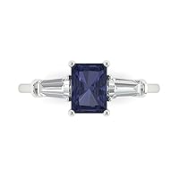 2.0 ct Emerald cut 3 stone Solitaire Simulated Blue Sapphire Engagement Promise Anniversary Bridal Ring 14k White Gold
