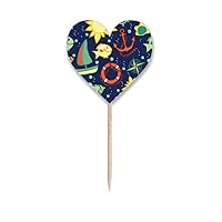 Navigation Fish Boat Colourful Ocean Toothpick Flags Heart Lable Cupcake Picks