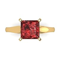 Clara Pucci 2.45ct Princess Cut Solitaire Natural Scarlet Red Garnet Excellent 4-Prong Classic Statement Ring 14k Yellow Gold for Women