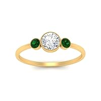 Choose Your Gemstone Bezel Set 3 Stone Diamond CZ Ring yellow gold plated Round Shape 3 Stone Engagement Rings Matching Jewelry Wedding Jewelry Easy to Wear Gifts US Size 4 to 12