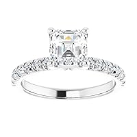 14K Solid White Gold Handmade Engagement Ring 1.00 CT Asscher Cut Moissanite Diamond Solitaire Wedding/Bridal Ring for Women/Her Proposes Ring
