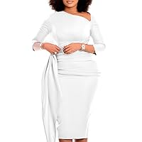New Pleated Strap Solid Color Long Sleeved Buttocks Wrapped Professional Temperament Large African Dress