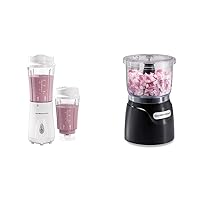 Hamilton Beach Portable Blender for Shakes and Smoothies with 14 Oz BPA Free Travel Cup and Lid & Electric Vegetable Chopper & Mini Food Processor, 3-Cup, 350 Watts