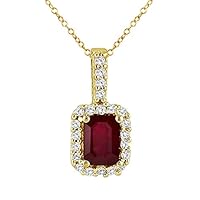 Emerald Cut Ruby & Diamond Pendant For Womens & Girls 14k Yellow Gold Plated 925 Sterling Silver.