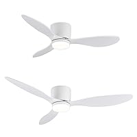 GESUM 2 Pack Ceiling Fan with Light, Flush Mount Ceiling Fan Light with 3 Colors, 6 Speeds, Timing,Low Profile Ceiling Fan with Remote Control 3 Blades for Bedroom Dining Room (White)