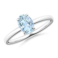 925 Sterling Silver 1 Ctw Oval Aquamarine Gemstone Single Stone Solitaire Women Engagement Ring
