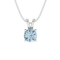 Clara Pucci 0.50 ct Round Cut Genuine Blue Simulated Diamond Solitaire Pendant Necklace With 16