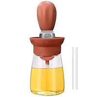 Oil Dispenser with Brush - 2 IN 1 Glass Olive Oil Dispenser Bottle with Silicone Basting Brush for Kitchen BBQ Grilling Baking Cooking, T-OB22, Red