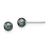 14K White Gold 3 4mm Black Round Freshwater Cultured Pearl Stud Earrings